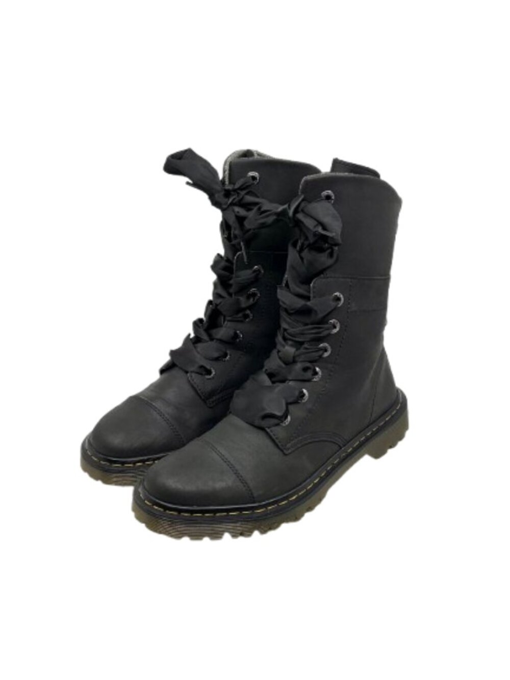 Dr. Martens Yuba Fold-Down Ribbon Lace Combat Boots Black Tweed -Women's Size 10